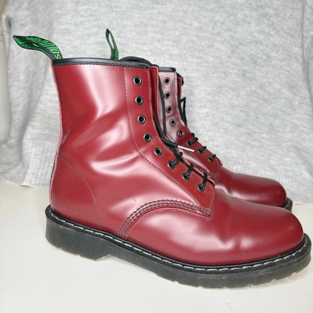 Solovair 8 Eye Men's UK 10 Derby Boot Cherry Red Rub-Off Leather Made in England